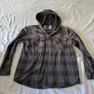 Quiksilver Gray Plaid Hooded Shirt